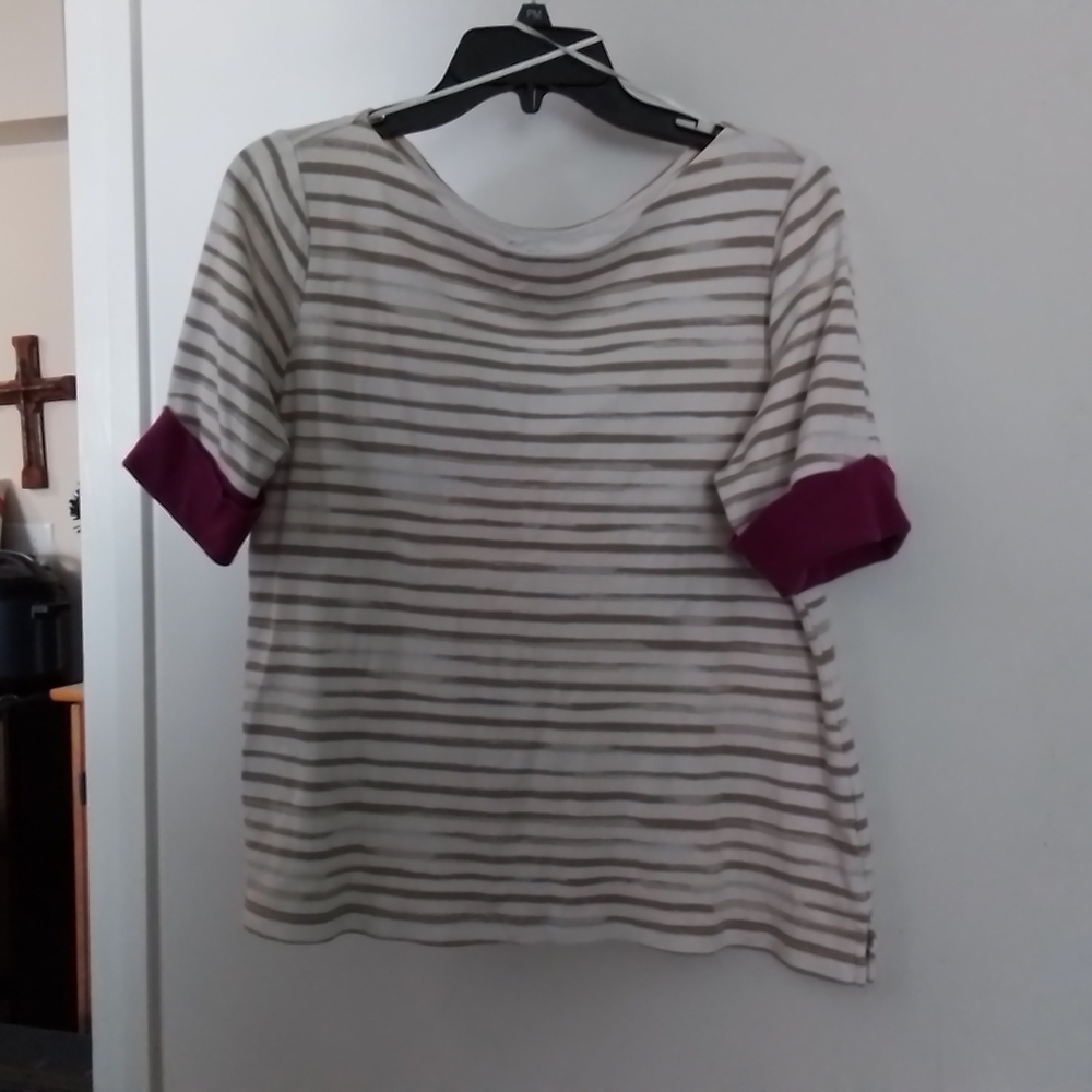 Striped Women's Top with Burgundy Accents